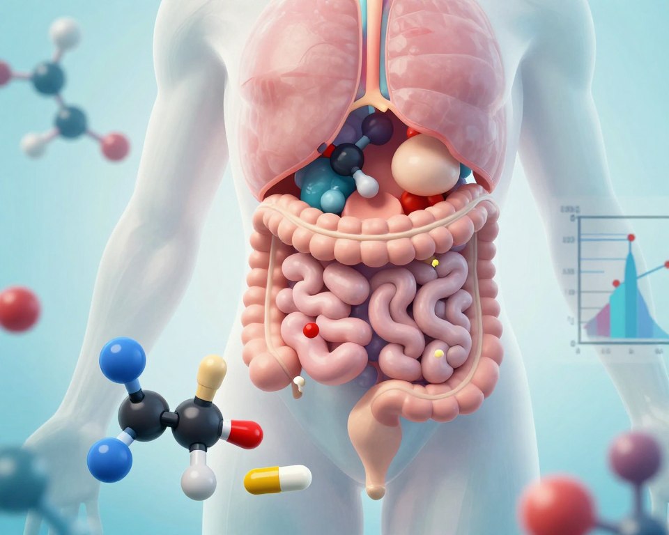 A detailed scientific illustration depicting the interaction between Amoxicillin and multivitamins in the human body. In the foreground, a colorful depiction of Amoxicillin molecules and various multivitamins, such as Vitamin C and B-complex, labeled with subtle indicators showing their roles. In the middle ground, an anatomical representation of a human digestive system with highlighted areas showing nutrient absorption and interaction. The background features abstract molecular structures and graphs illustrating biochemical pathways, all presented with a soft blue and green color palette to convey a calm and informative atmosphere. Utilize bright lighting to enhance the clarity of the molecular structures, with a slight depth of field effect to focus on the foreground elements, creating a professional and educational mood without any text or branding. A detailed scientific illustration depicting the interaction between Amoxicillin and multivitamins in the human body. In the foreground, a colorful depiction of Amoxicillin molecules and various multivitamins, such as Vitamin C and B-complex, labeled with subtle indicators showing their roles. In the middle ground, an anatomical representation of a human digestive system with highlighted areas showing nutrient absorption and interaction. The background features abstract molecular structures and graphs illustrating biochemical pathways, all presented with a soft blue and green color palette to convey a calm and informative atmosphere. Utilize bright lighting to enhance the clarity of the molecular structures, with a slight depth of field effect to focus on the foreground elements, creating a professional and educational mood without any text or branding.