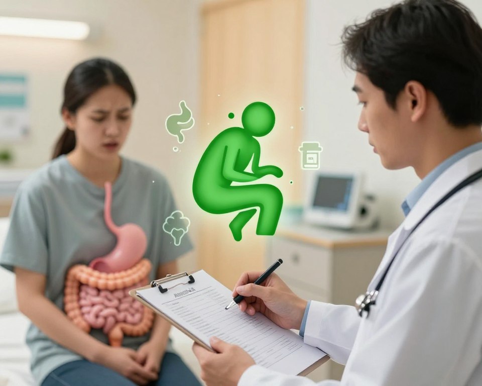 A detailed visual representation of digestive health signaling the side effects of Amoxicillin, contrasting healthy and unhealthy states. In the foreground, a professional doctor in a lab coat holding a clipboard examines an anatomical diagram of the human digestive system, highlighting the intestines. In the middle, a vibrant green watery diarrhea icon is depicted, surrounded by subtle illustrations of common side effects like nausea and stomach pain, symbolizing discomfort. The background features a softly blurred hospital environment with warm lighting, creating a serious but educational atmosphere. The scene is framed with a slight overhead angle to emphasize the doctor's focus and concern for the patient's well-being. A detailed visual representation of digestive health signaling the side effects of Amoxicillin, contrasting healthy and unhealthy states. In the foreground, a professional doctor in a lab coat holding a clipboard examines an anatomical diagram of the human digestive system, highlighting the intestines. In the middle, a vibrant green watery diarrhea icon is depicted, surrounded by subtle illustrations of common side effects like nausea and stomach pain, symbolizing discomfort. The background features a softly blurred hospital environment with warm lighting, creating a serious but educational atmosphere. The scene is framed with a slight overhead angle to emphasize the doctor's focus and concern for the patient's well-being.
