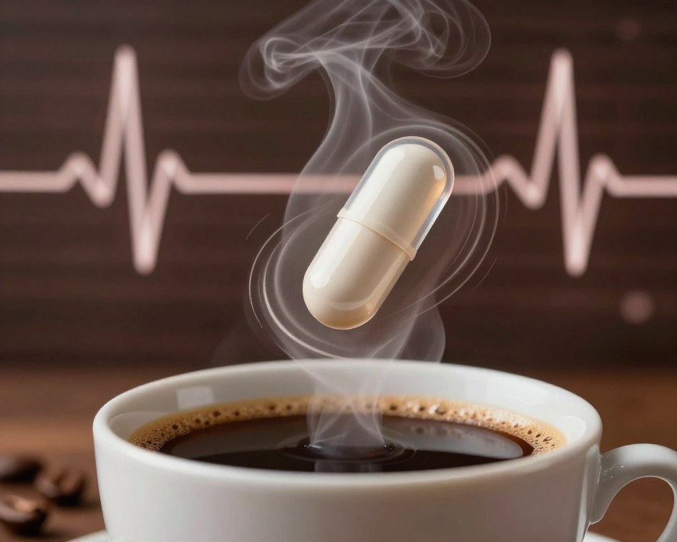 A visually striking composition illustrating the impact of caffeine on medication absorption, specifically amoxicillin. The foreground features a close-up of a cup of steaming coffee with scattered coffee beans, symbolizing caffeine. In the middle ground, a transparent capsule of amoxicillin is suspended mid-air, enveloped by swirling animated lines representing absorption and interaction with caffeine. The background includes a stylized representation of a heartbeat monitor, subtly depicting fluctuating heart rates. The lighting is warm and inviting, focusing on the coffee while fading naturally into the background. The atmosphere conveys a sense of urgency and scientific inquiry, capturing the viewer’s attention on the relationship between caffeine and medication efficacy, all depicted in a professional and safe manner. A visually striking composition illustrating the impact of caffeine on medication absorption, specifically amoxicillin. The foreground features a close-up of a cup of steaming coffee with scattered coffee beans, symbolizing caffeine. In the middle ground, a transparent capsule of amoxicillin is suspended mid-air, enveloped by swirling animated lines representing absorption and interaction with caffeine. The background includes a stylized representation of a heartbeat monitor, subtly depicting fluctuating heart rates. The lighting is warm and inviting, focusing on the coffee while fading naturally into the background. The atmosphere conveys a sense of urgency and scientific inquiry, capturing the viewer’s attention on the relationship between caffeine and medication efficacy, all depicted in a professional and safe manner.